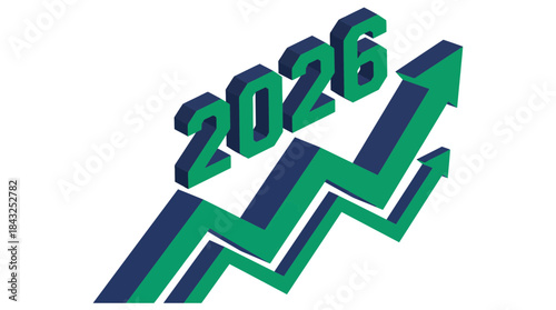2026 year growth forecast with rising arrows 3D graphic