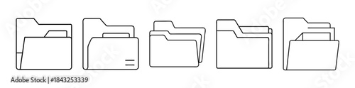 Outline folder icons set for document management and file organization concepts