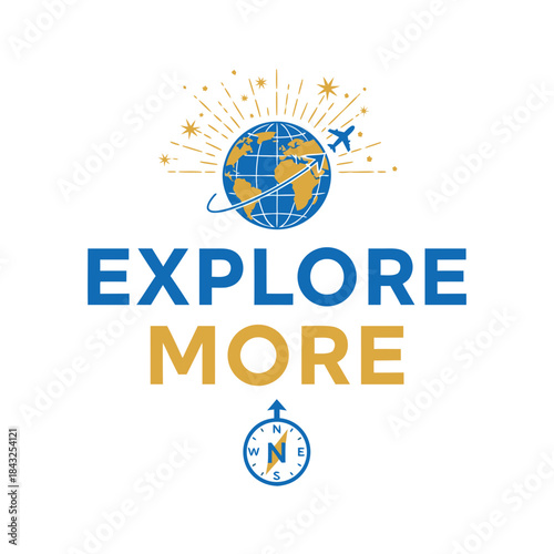 Globetrotter's Call to Adventure: An emblematic graphic design spurs wanderlust, featuring an illustrated globe, an airplane, and a compass.