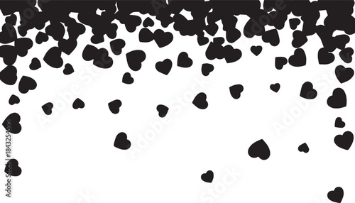 Falling black hearts pattern on white background