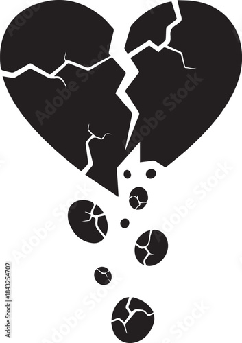 Symbol of a broken heart with pieces falling apart
