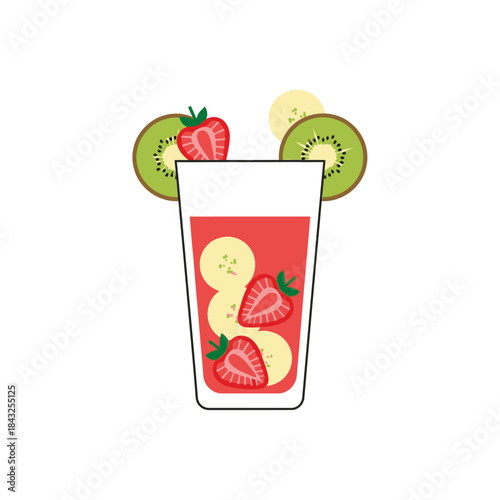 Refreshing Fruit Juice with Strawberries, Kiwi, and Banana Illustration.