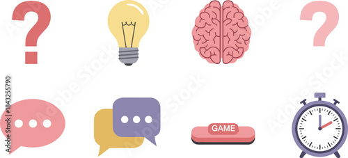 Collection of icons representing ideas questions communication and time management