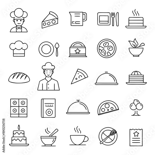  Thin Line Restaurant   Food Service Icon Set  Uni (1) Vector SVG Design