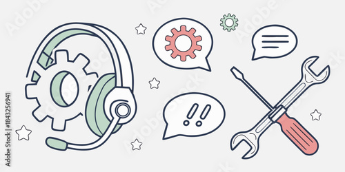  Mono Outline Customer Support Icon Set  Headset   (1) Vector SVG Design