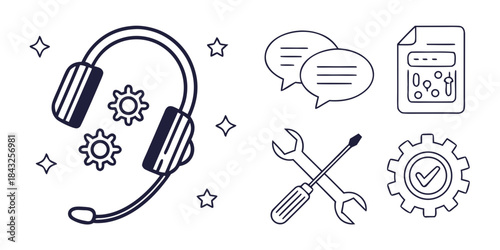  Mono Outline Customer Support Icon Set  Headset   (2) Vector SVG Design