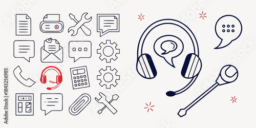  Mono Outline Customer Support Icon Set  Headset   (3) Vector SVG Design