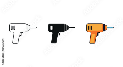 Drill machine icon set in different style