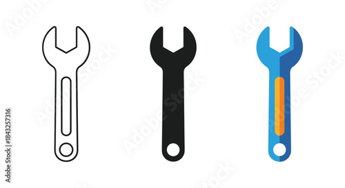 Three different spanner icons in various colors