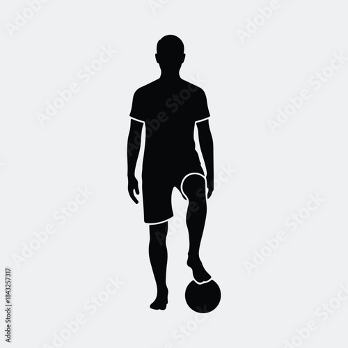 Silhouette male soccer player standing with ball isolated sports graphic vector illustration
