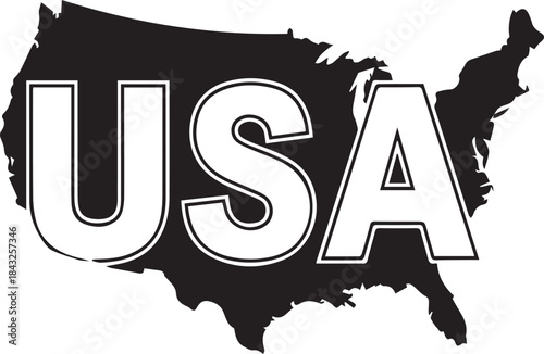 United states of america map silhouette with bold usa text