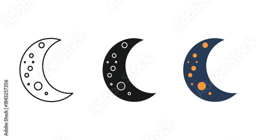 Crescent moon phases with stars in different styles