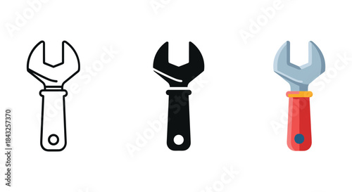 Set of different style adjustable wrench icons