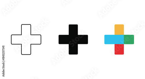 Three plus sign icons in different styles