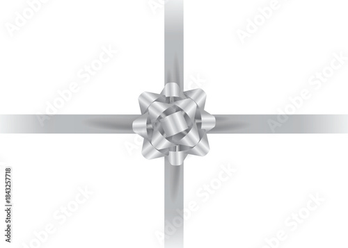 Silver Bow with Crossed Ribbon on White