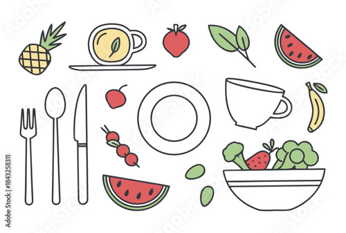 Modern Food   Kitchen Utensil Icon Set  Thin Line  Vector SVG Design