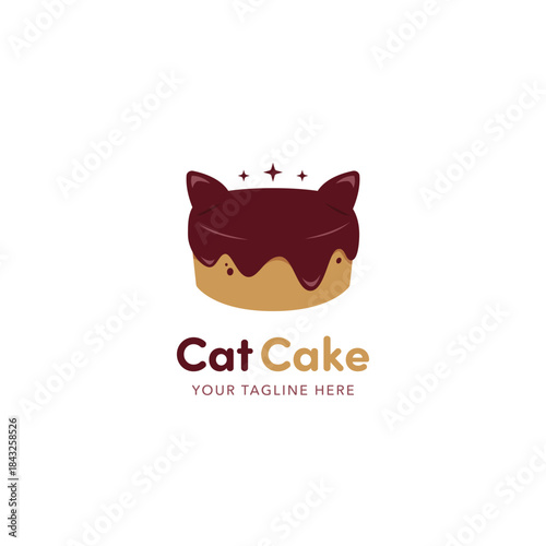 Chocolate Cat Cake bakery and pastry logo icon template design