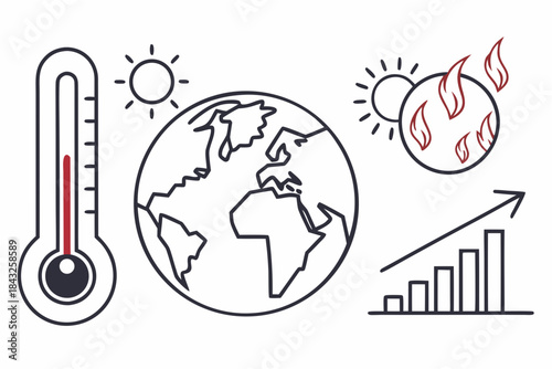 Crisp Outline Global Warming Temperature Indicator Vector SVG Design