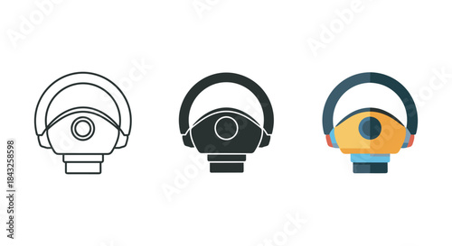 Headphones icon set in various colors and styles