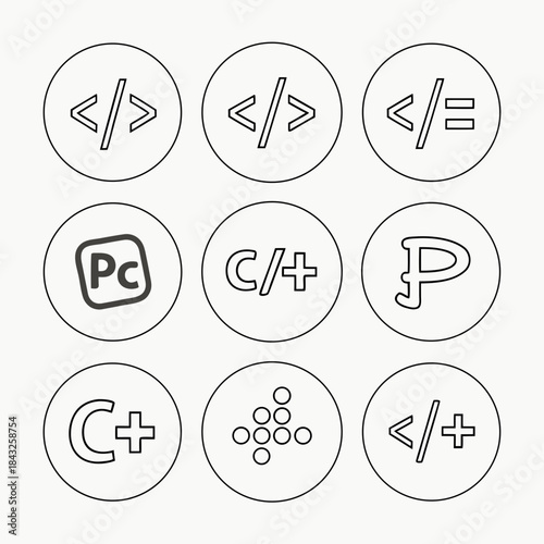 Coding Languages Symbol Icon Set  White Background (1) Vector SVG Design