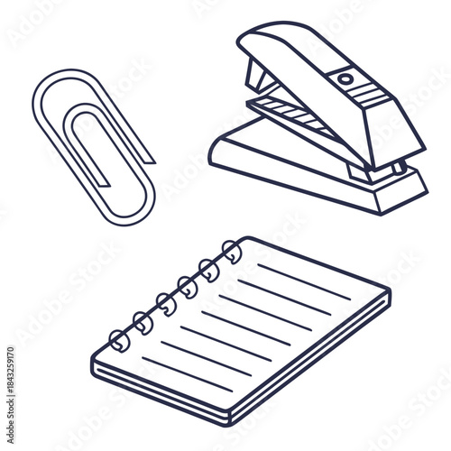 Office Tools Icon Set  Paper Clip  Stapler  Notepa (2) Vector SVG Design
