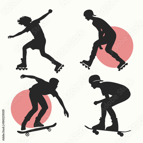  Set Of 4  Skaters Skateboard  Roller Skate  Ice S (2) Vector SVG Design