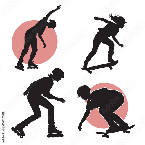  Set Of 4  Skaters Skateboard  Roller Skate  Ice S (3) Vector SVG Design