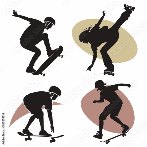  Set Of 4  Skaters Skateboard  Roller Skate  Ice S Vector SVG Design