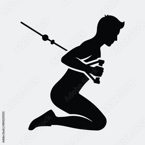 Silhouette athletic man doing chest cable fly workout in gym vector illustration