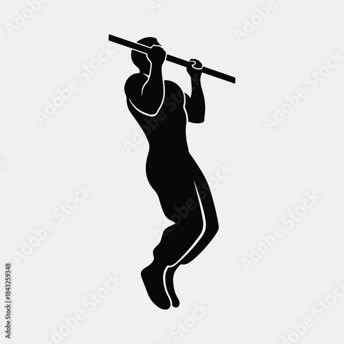 Silhouette athletic man performing pull up exercise on a bar vector illustration