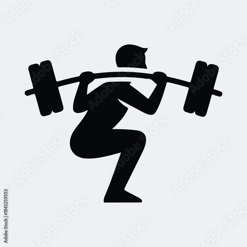 Silhouette athletic man squatting with heavy barbell weightlifting exercise vector illustration