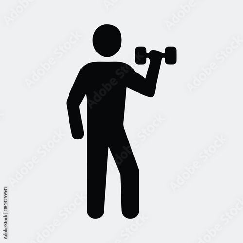 Silhouette of a man exercising with a dumbbell in a gym vector illustration