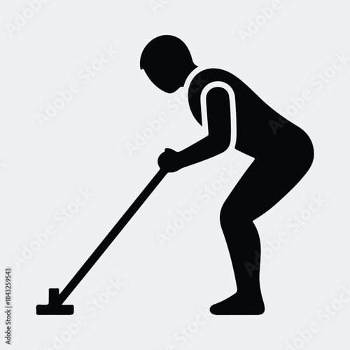 Silhouette person cleaning floor with vacuum cleaner housework service worker vector illustration