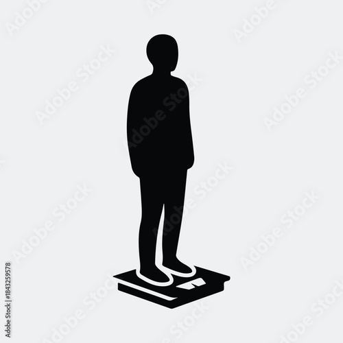 Silhouette person standing on a weighing scale for health and diet control vector illustration