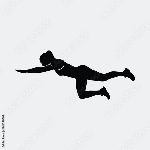 Silhouette strong woman performing bird dog balance exercise workout vector illustration