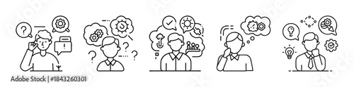 Creative thinking, idea generation, and problem-solving process icons