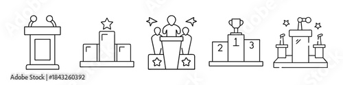 Public speaking and awards line icons set for recognition and success