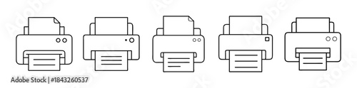 Printer line icons collection, office device printing document symbol