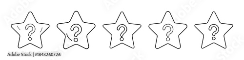 Five outline stars with question marks, for customer feedback.