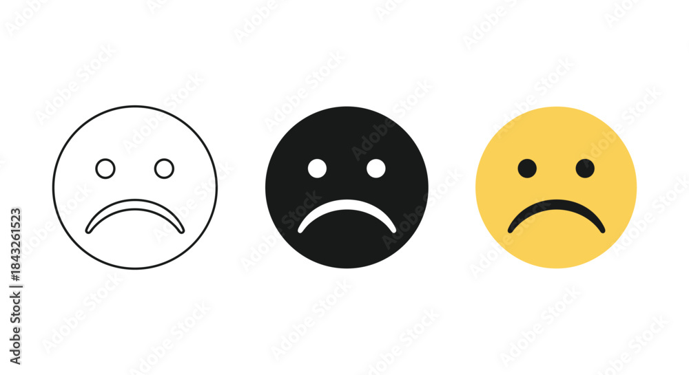 Fototapeta premium Different sad emoticon styles on white background