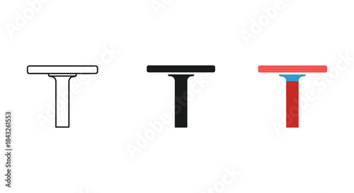 T shaped object icon set in different colors and styles