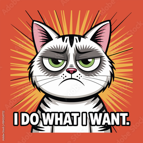 Grumpy cartoon cat with half lidded eyes and text vector