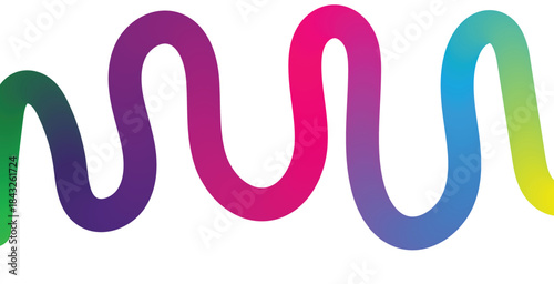 Abstract Color Line Element. Bright Gradient Zigzag Shape Design Element. Abstract Geometric Line Element. Bright Gradient Zigzag Ribbon Shape. Vector and PNG Colorful Design Element