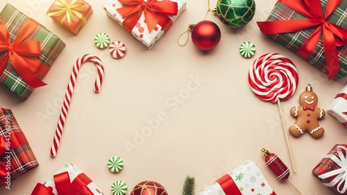Christmas holiday treats and gifts border frame