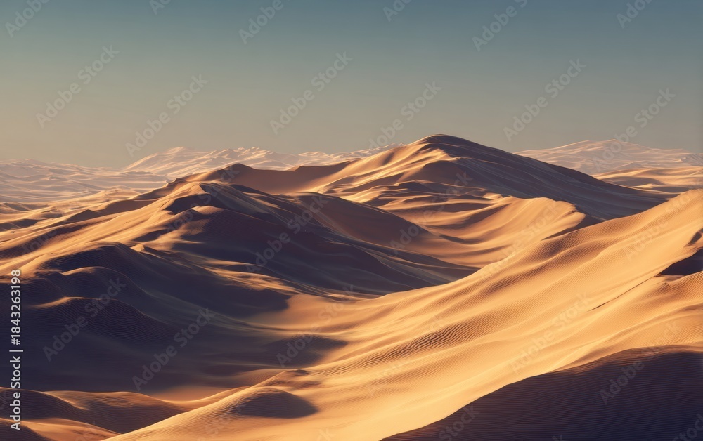 Naklejka premium Desert landscape with sand dunes under a clear sky day scenery
