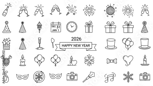 New year celebration party icon set