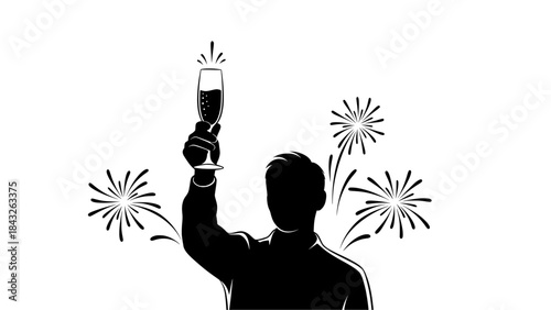 Toast silhouette with fireworks