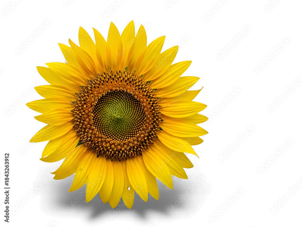 Fototapeta premium A vibrant yellow sunflower with a detailed center and bright petals showcasing its natural beauty isolated on a stark black background isolated on white background isolated on transparent background