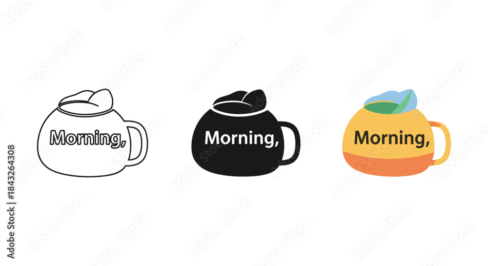 Fotografie Three coffee cups with morning greeting