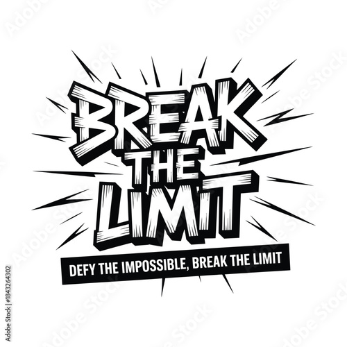 "Break The Limit" motivational typography with cracked background and flying fragments vector